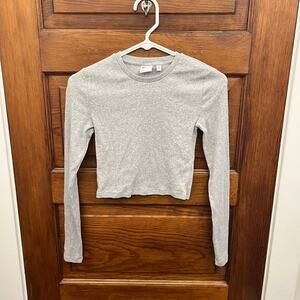 TNA Homestretch Ribbed Long Sleeve Crop Top Gray size XS